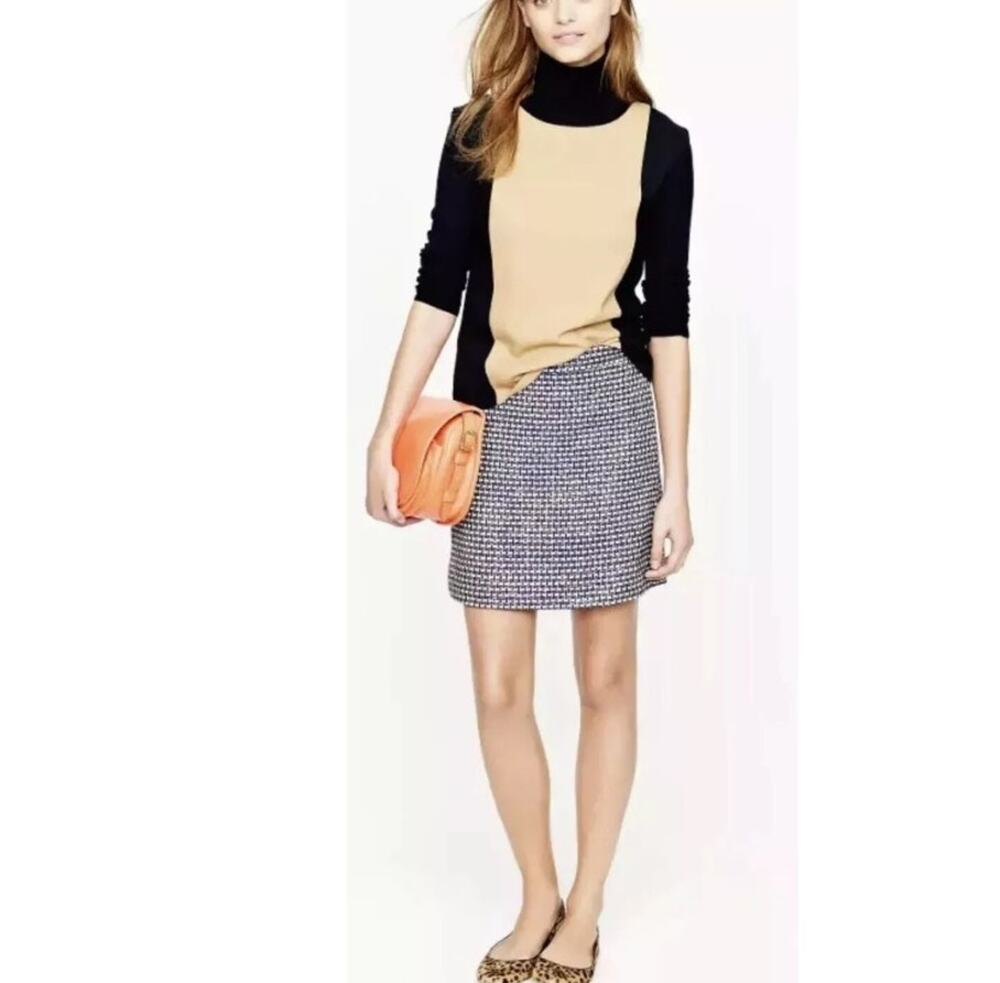 J CREW Womens Mini Skirt Tweed Silk Metallic Blue Black Postage Stamp Prep sz 6